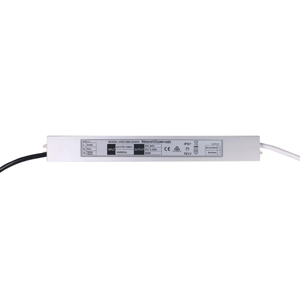 Driver led alimentation led tension constante 24vdc aluminium ultra mince 240v à 24v dc led driver 80w