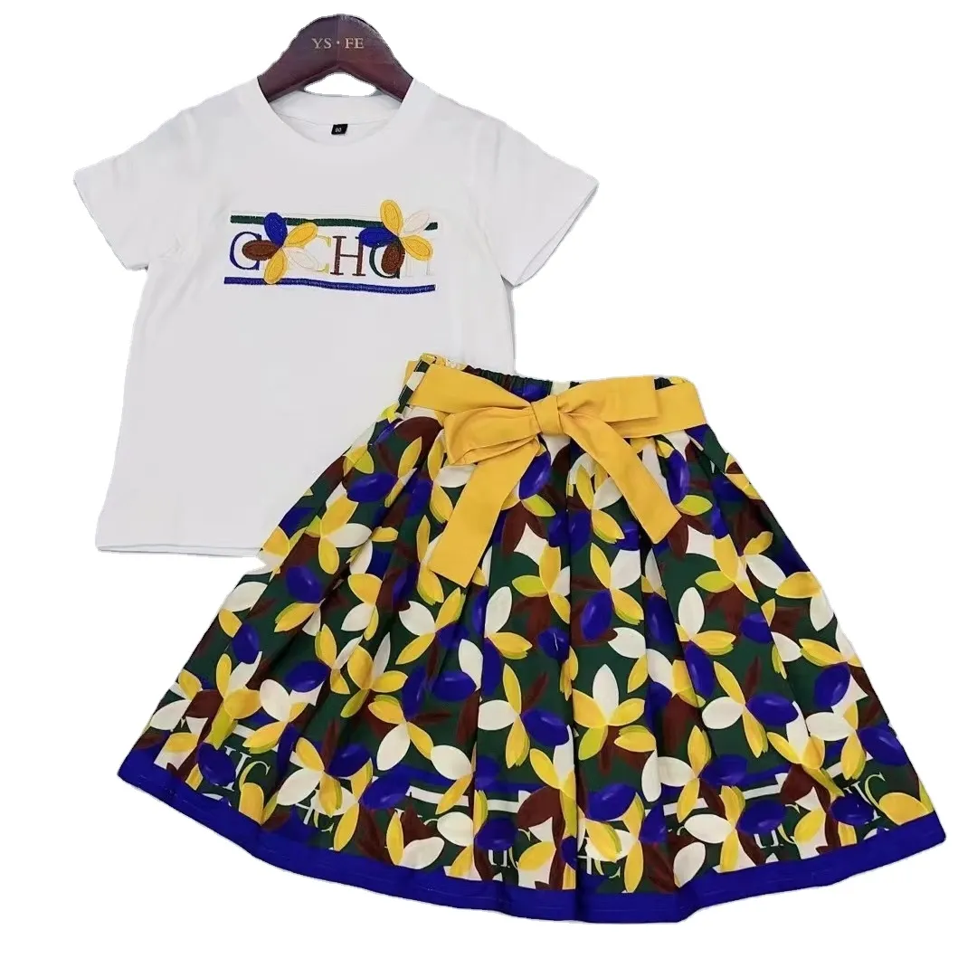 Novidade conjuntos de roupas para meninas/roupas de menina blusa infantil + vestido casual 2 polegadas conjunto de roupas de verão para meninas venda imperdível