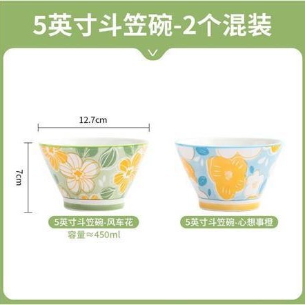 5-inch conical bowl - Floral series - 2-pack (mixed)