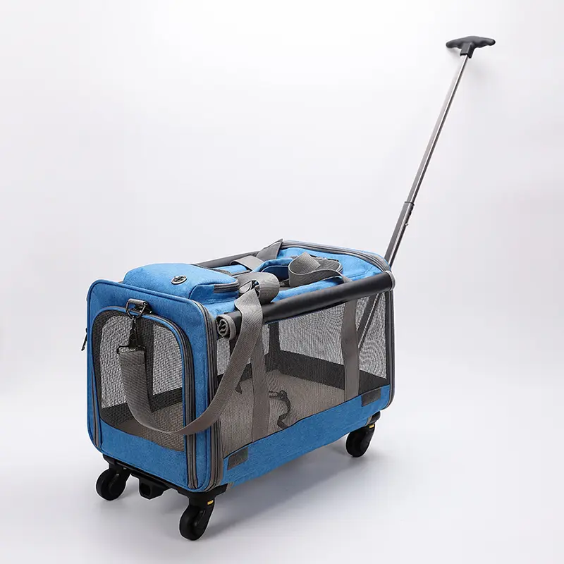 Transportador de viaje para mascotas, carrito plegable portátil para gatos y cachorros, transpirable, aprobado por la línea aérea