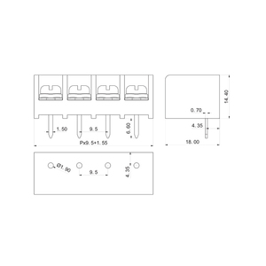 Bloque de terminales de barrera tipo HB9500-9.5mm, fila de terminales de alta corriente con conector de pie trasero, 2P3P4P-10P - Product Image 6