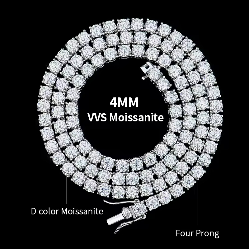 Collana in argento con moissanite da 4 mm