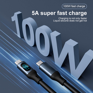 批发5A Fsat充电铜线USB C型充电和数据线带数字显示电话传输电缆