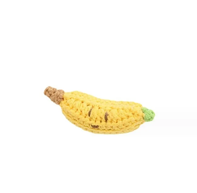 Colgante de ganchillo tejido a mano terminado, colgante de llavero de plátano y fruta