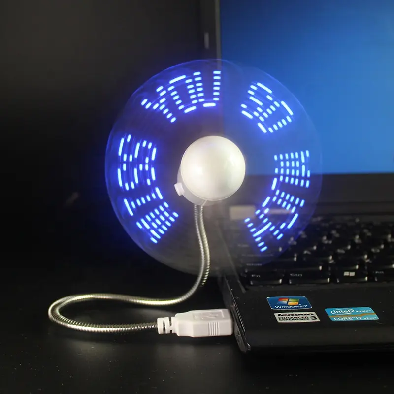 مروحة USB قابلة للبرمجة والثني مخصصة وصلت حديثًا، مراوح صغيرة USB بها إضاءة ليد للرسائل ملونة تستخدم كهدية ترويجية