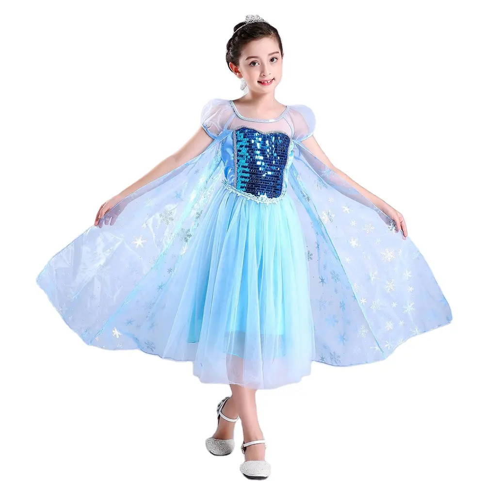 Elegante Elsa Vestido Cosplay Ball Gown Princesa Vestidos Traje De Elsa Azul Para Meninas