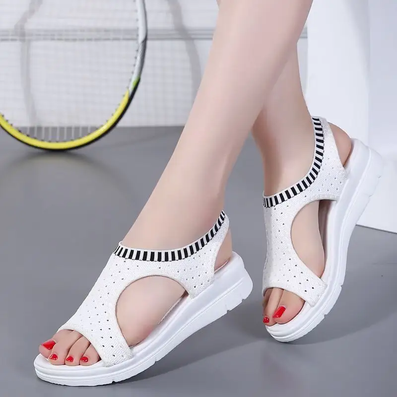 Sandálias femininas plataforma sapatos confortáveis, sapatos respiráveis de verão para mulheres, caminhada