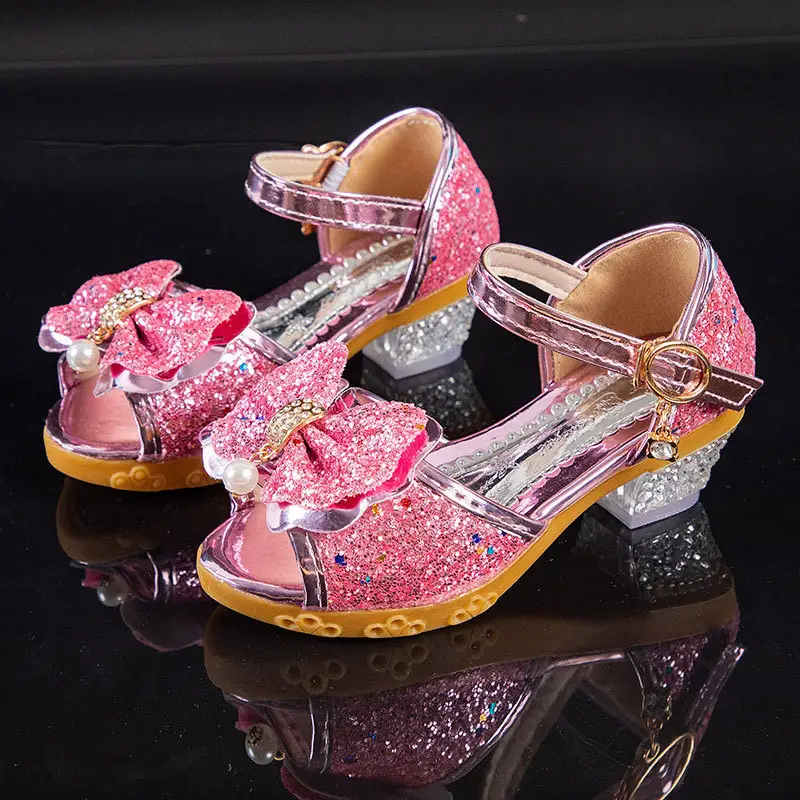 2023 Fashion New Girls' Kids Sandals Girl Christmas Shoes paillettes bambini tacchi alti Princess Party Shoes