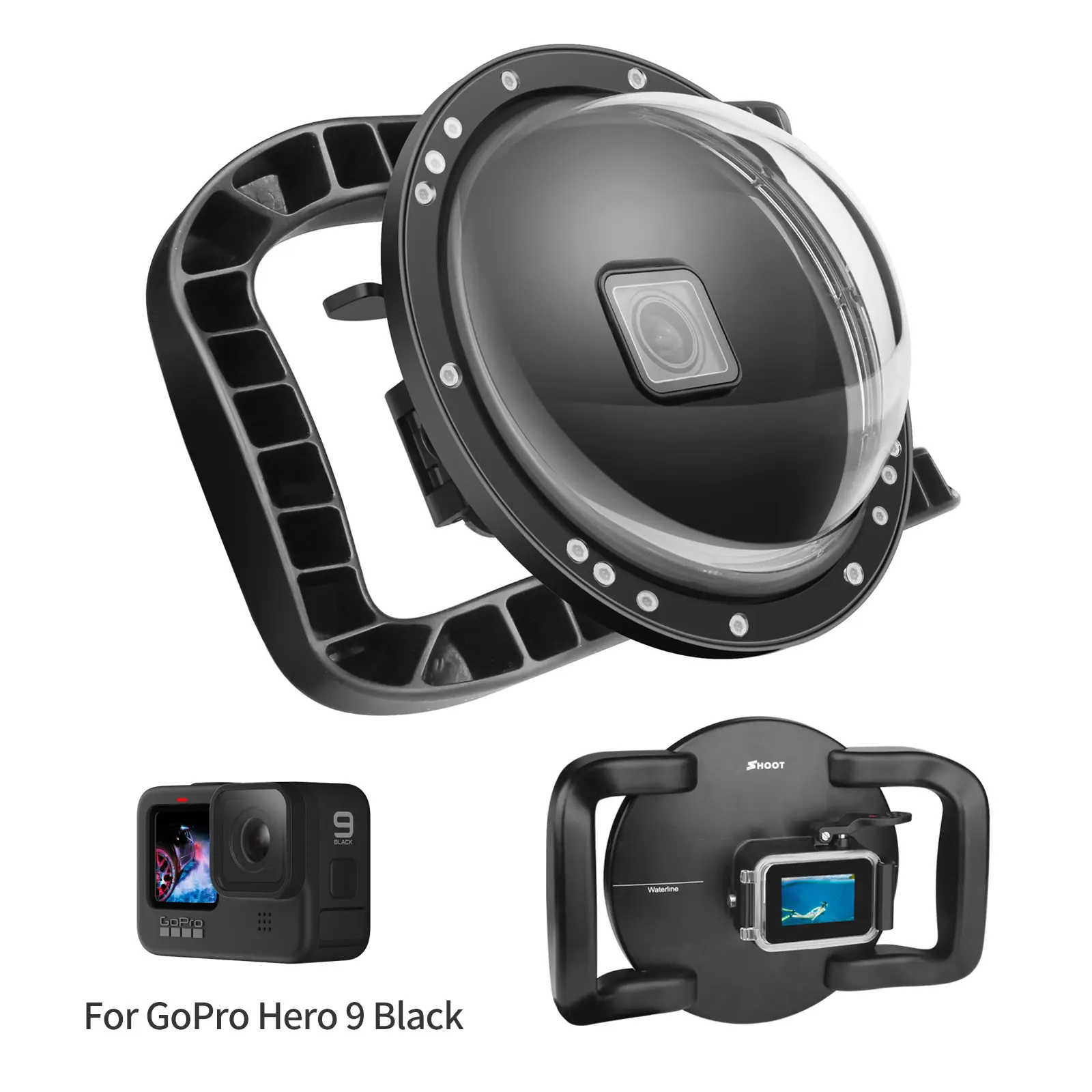 เคสใสฝาปิดเลนส์กล้องดำน้ำใต้น้ำพอร์ตโดมพร้อมที่จับทริกเกอร์สำหรับ DJI OSMO action