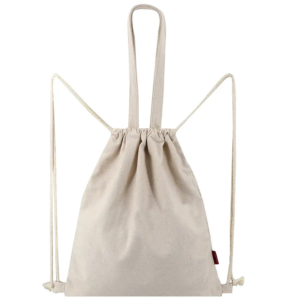 2024 nuova borsa sportiva personalizzata in tela di cotone semplice borsa con coulisse Mini borse da scuola zaino con Logo