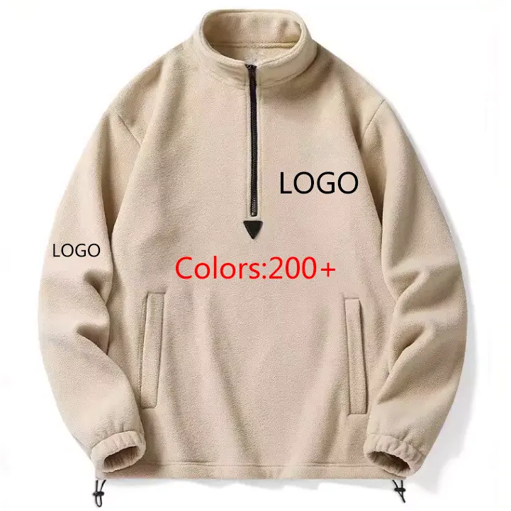 Oem kustom desain Anda fashion pullover hoodie berat bulu domba setengah ritsleting streetwear pakaian produsen perusahaan