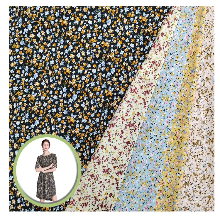 Özel baskılı kadınlar etek elbise kumaş küçük Pigment baskılı kumaş Polyester Spandex 4 yönlü streç