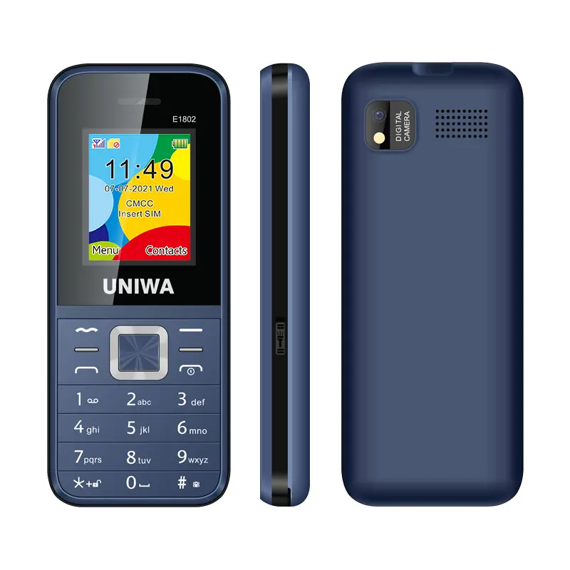 स्टॉक में UNIWA E1802 दोहरी SIMs 2.4 इंच की स्क्रीन Quad बैंड 1800mAh बैटरी कम कीमत जीएसएम मोबाइल फोन