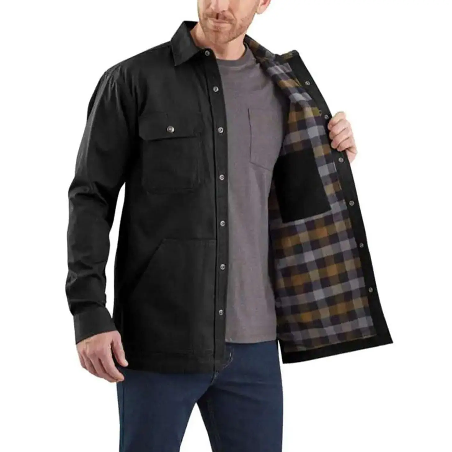 ZN-AG01 kış giyim Men_s büyük ve uzun boylu sağlam Flex uzun kollu Shacket ceket ceket
