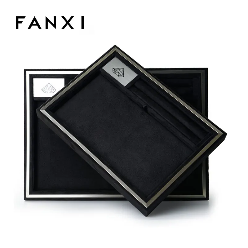 FANXI ถาดใส่เครื่องประดับหนังนิ่มถอดออกได้,ถาดแสดงเครื่องประดับพร้อมแผ่นรองสำหรับใส่ต่างหูสร้อยคอแหวนถาดใส่เครื่องประดับที่วางซ้อนกันได้ตามต้องการ