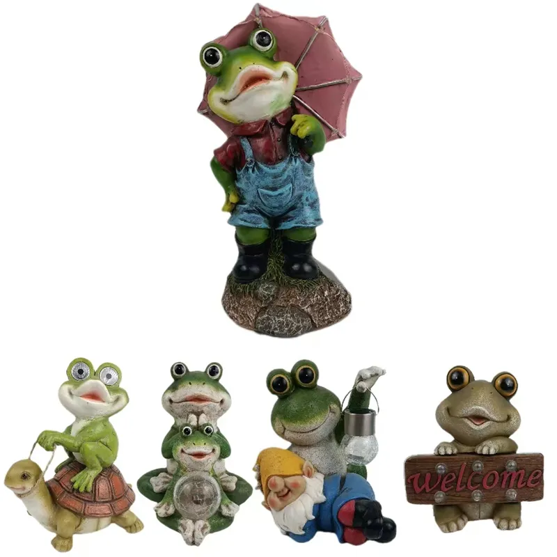 Frog Statue for Garden Green Frog Figurine With Umbrella for Outdoor Decor Yard and Garden Decoration