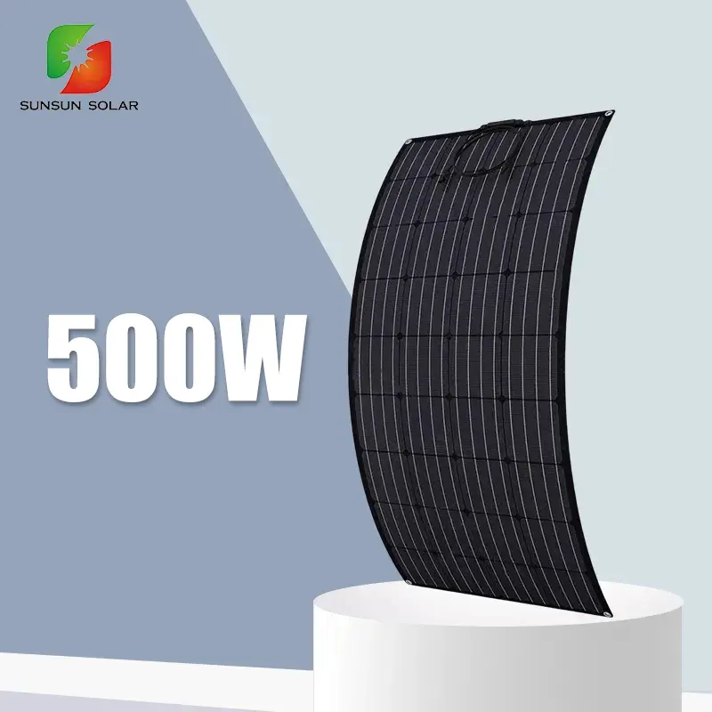 Painel solar com adesivo fotovoltaico preto completo, painel solar flexível sem moldura, painel solar mono flexível de 500W para balcão e barco