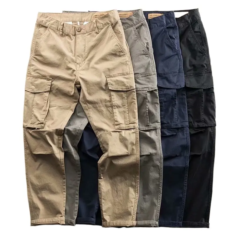 Custom Casual Multi bolsillo recto al aire libre Cargo Pantalones de los hombres elásticos tácticos Pantalones de los hombres