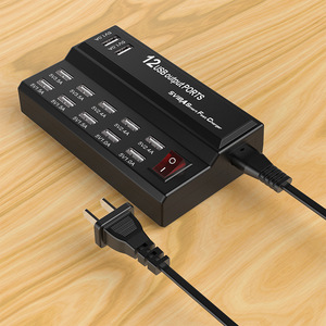 60W 12端口USB快速充电站多端口USB充电器，适用于带美国欧盟插头的手机5V 12A DC电源