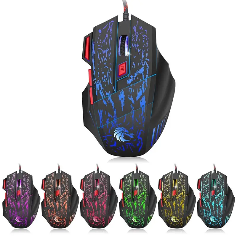 RGB 5500DPI Điều Chỉnh Đèn Nền Đầy Màu Sắc 7D Chuột Chơi Game Có Dây Với Nước Crack Raton Para Juegos