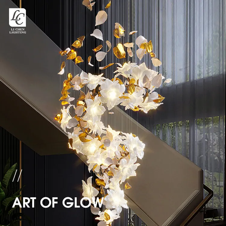 럭셔리 디자인 조명 펜던트 램프 빌라 계단 웨딩 아크릴 꽃 모델링 LED 샹들리에 램프