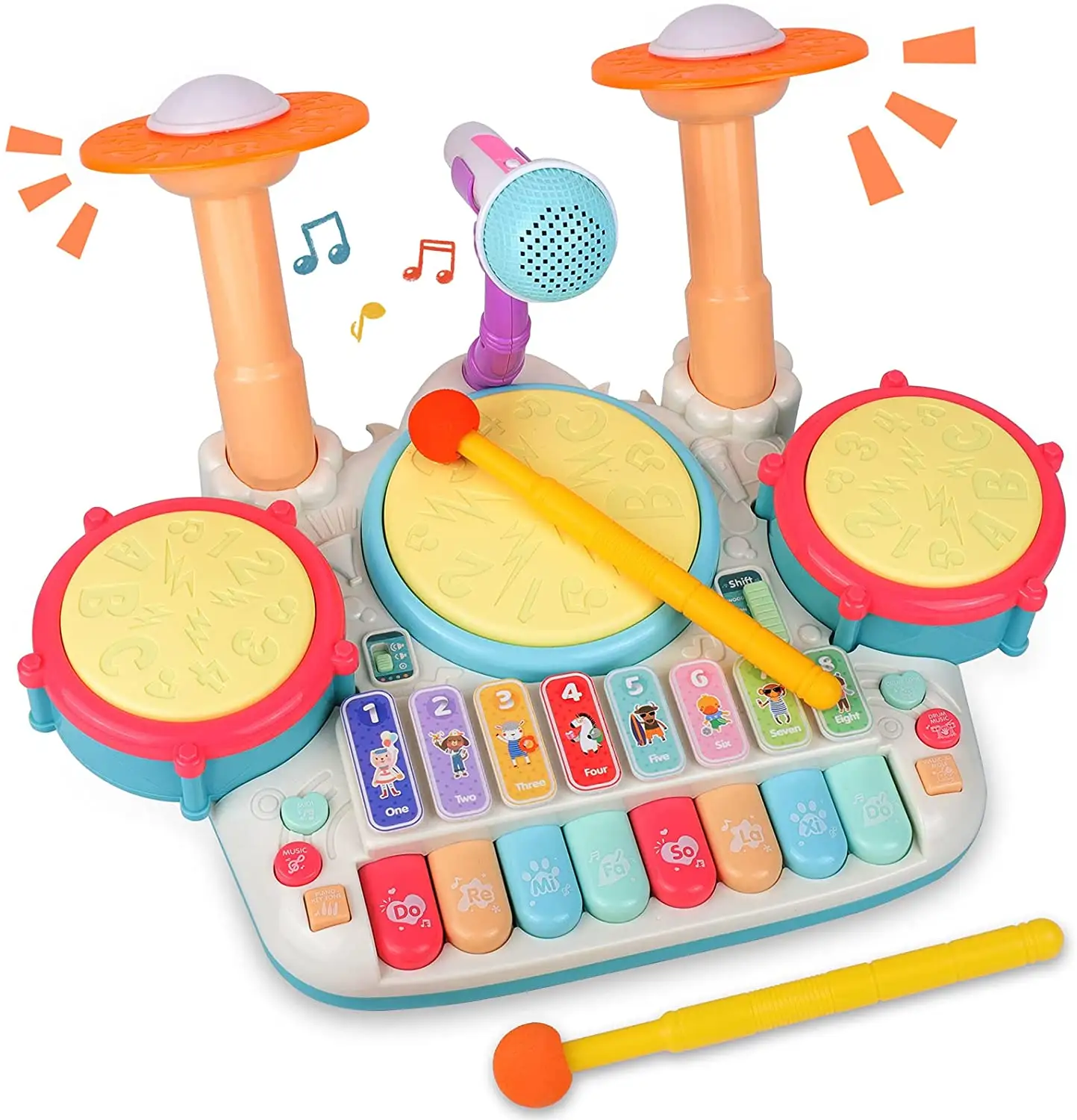 Bebek müzik aletleri oyuncak, 5 in 1 yürümeye başlayan davul piyano seti, çocuklar elektronik piyano klavyesi ksilofon davul oyuncak seti