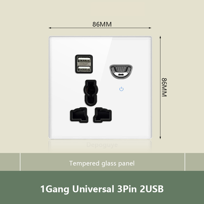 1Gang Universal 3Pin 2USB