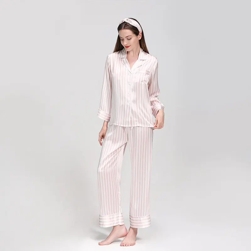 Robe de nuit confortable pour femmes, pyjama en soie avec manches longues et pantalon Long, pyjama de luxe en Satin de soie 100%