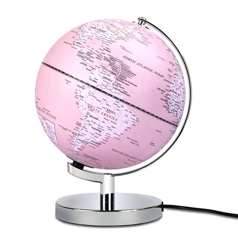 Lampada a globo del mondo illuminata con supporto in metallo di Design del fumetto di colore rosa per bambini