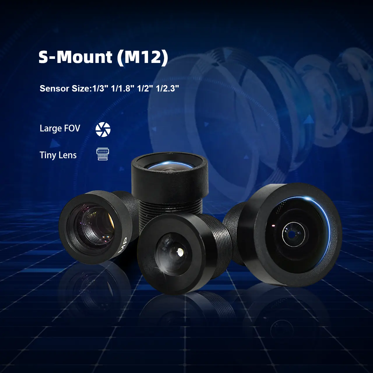 大型FOV200度2mmF2.0固定アイリスMP解像度M12魚眼CCTVレンズ