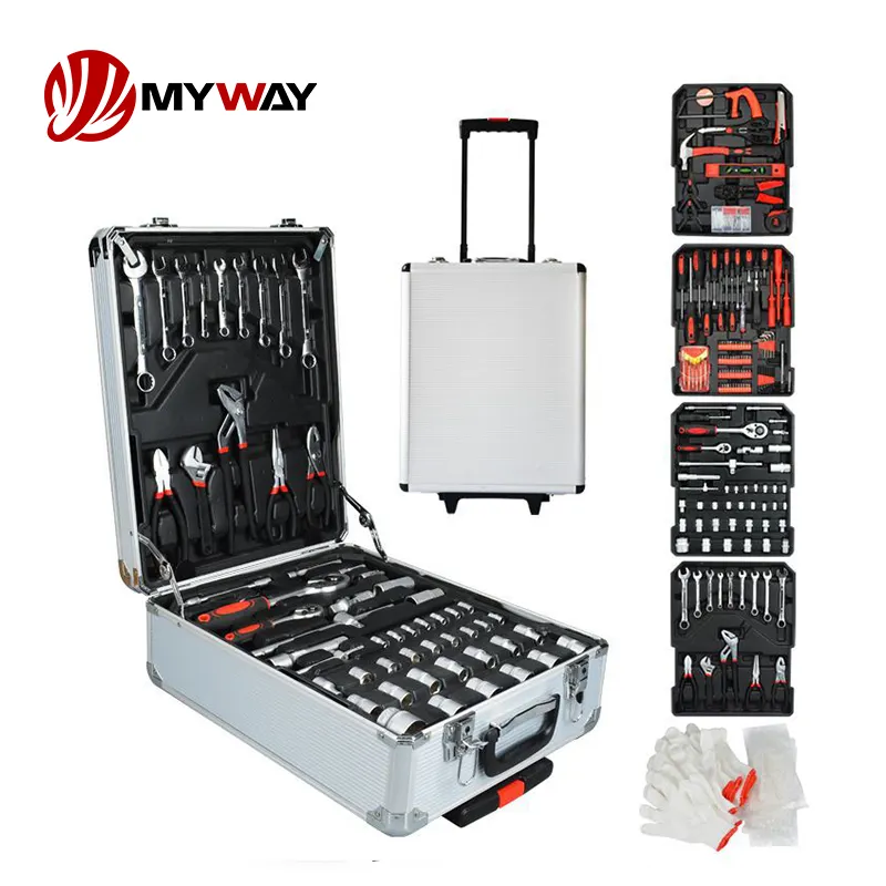 Profesional multiusos 186 piezas Kit de herramientas de mano portátil Trolley Case Mechanics Toolbox Set Complete Hand Tools Box Sets