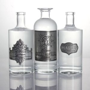 Tùy Chỉnh Dập Nổi Nhôm Foil Nhãn Cho Rượu Mạnh Vodka Whisky Tequila Gin Spirits Kim Loại Sticker Pewter Nhãn - Product Image 1