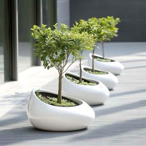 木の鉢植えの植物のための大きな丸い形のプランター装飾的なガラス繊維の鍋の座席木の木の植木鉢 - Product Image 4