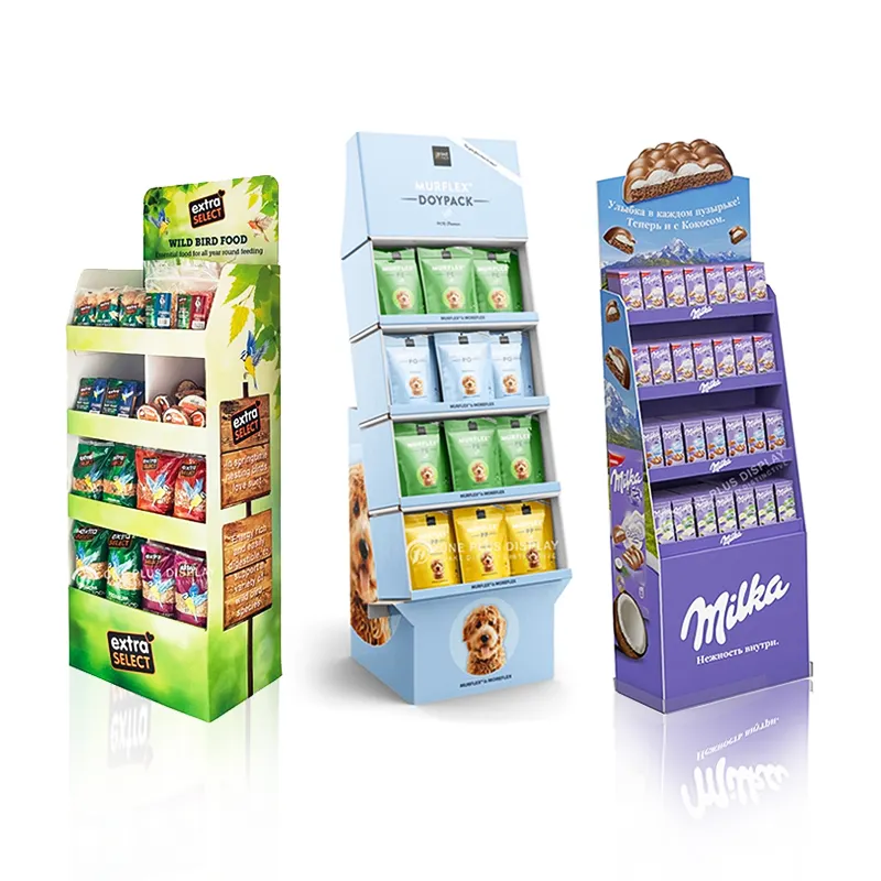 Présentoir en carton personnalisé étagère pour snack-repas bonbons au détail papier présentation debout vitrine en carton