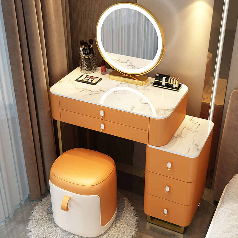 Tabouret de rangement intelligent avec miroir, armoire de table or orange 07m