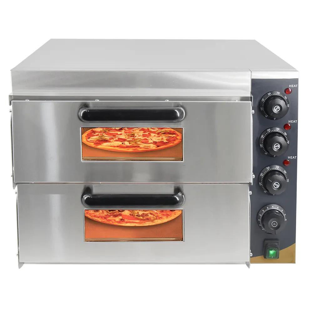Pişirme fırını ekipmanları paslanmaz çelik elektrikli fırın 2 güverte ekmek kek Pizza endüstriyel fırın