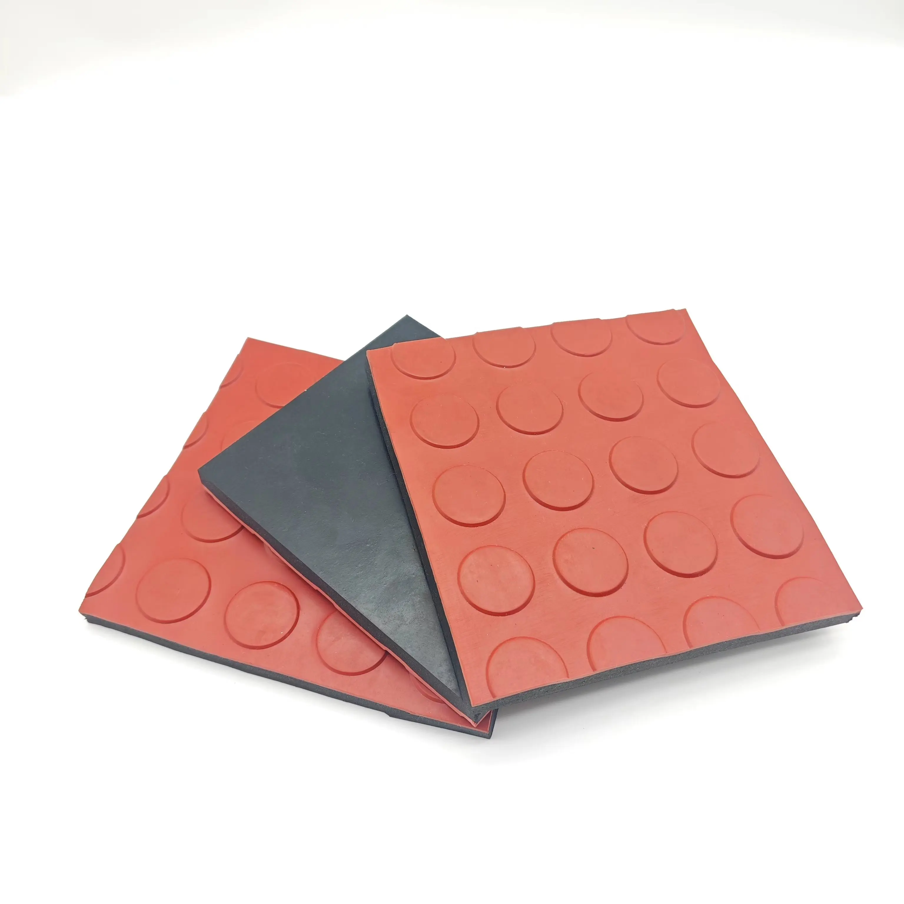 Noir rouge boucle ronde motif polka pot feuille de caoutchouc fabricant point anti-dérapant feuille de caoutchouc rond motif industriel tapis de sol