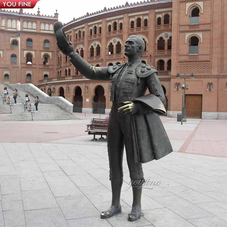 Estatua de escultura de torero de bronce, tamaño real, para jardín al aire libre