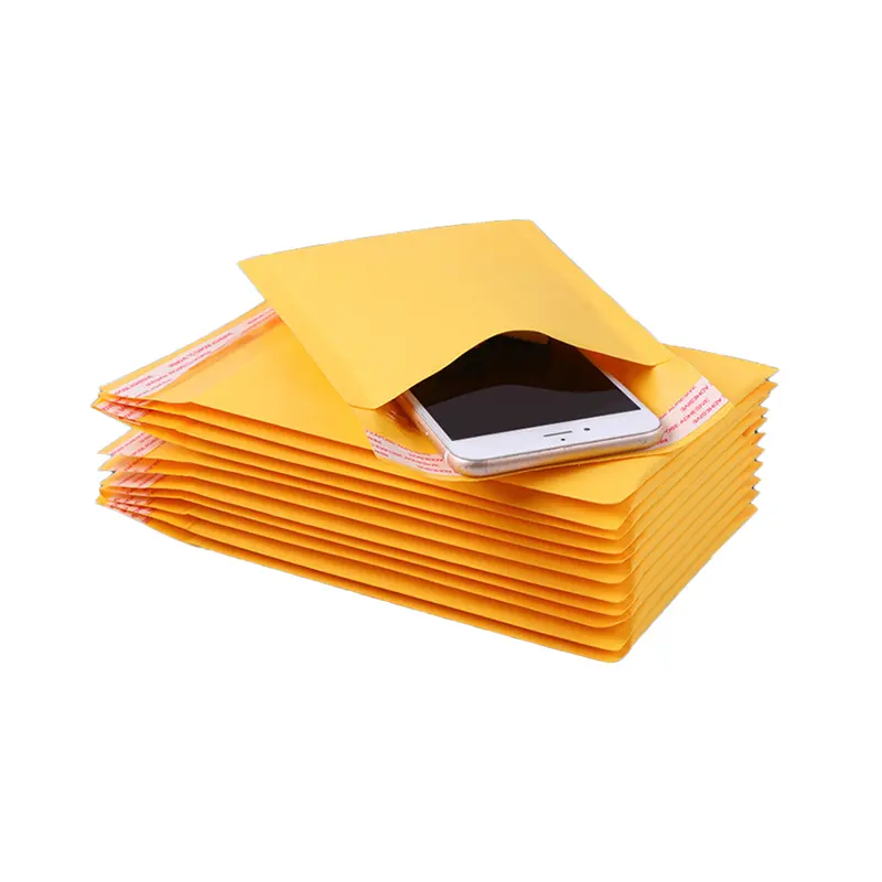 Emballage recyclable Enveloppes en mousse rembourrée jaune Sacs à bulles d'expédition postale Impression de logo personnalisé Enveloppe en papier kraft