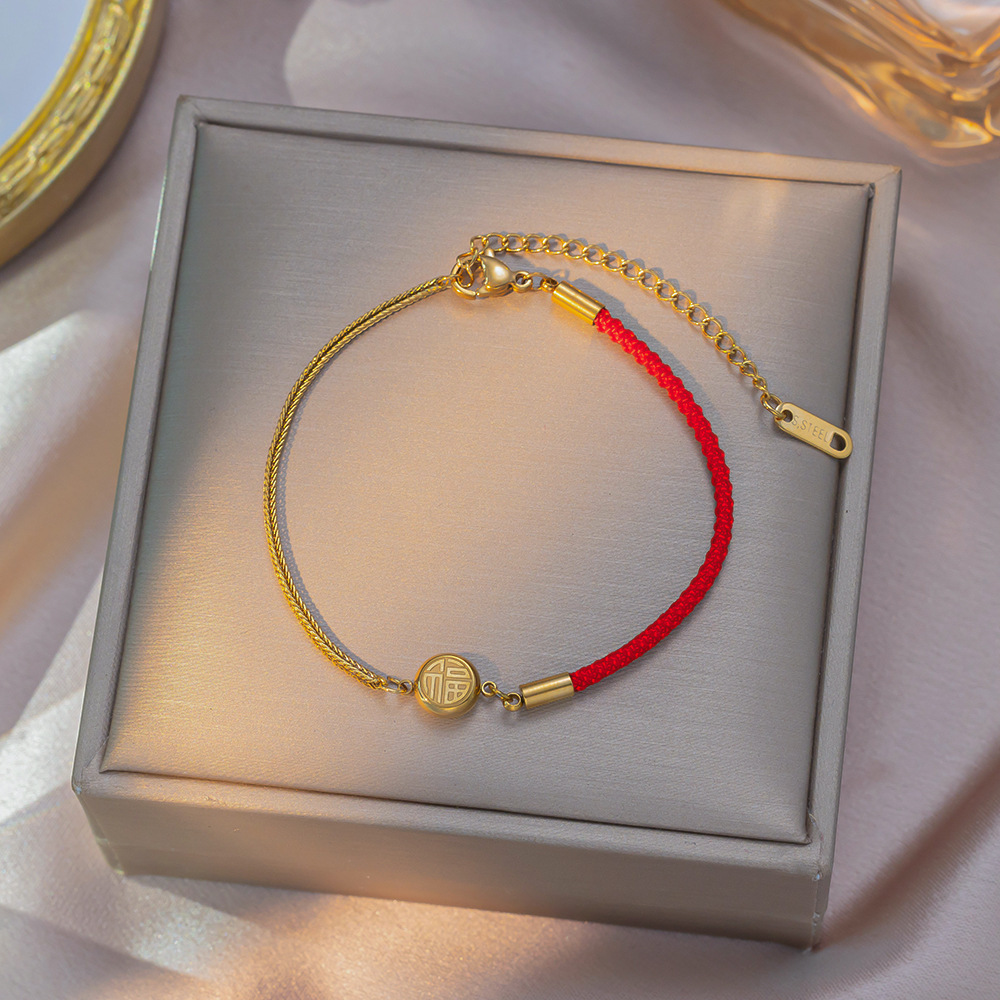 yxc049-red rope with auspicious Chinese character-gold color