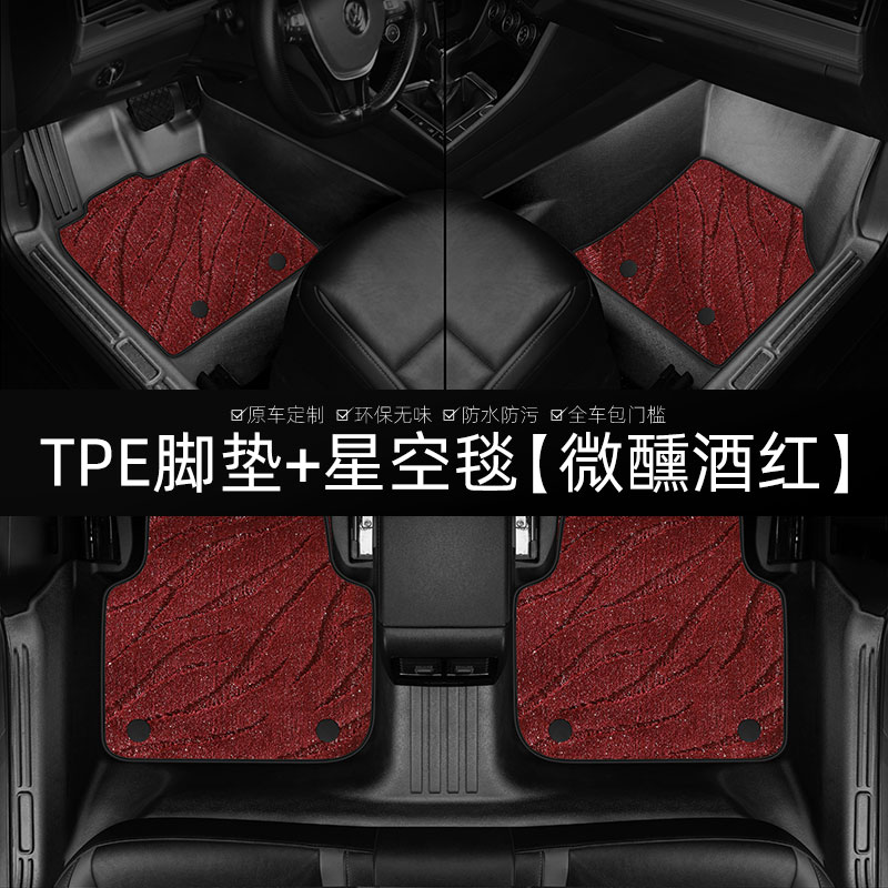Alfombrilla de coche 5D TPE + Alfombra de cielo estrellado (rojo)
