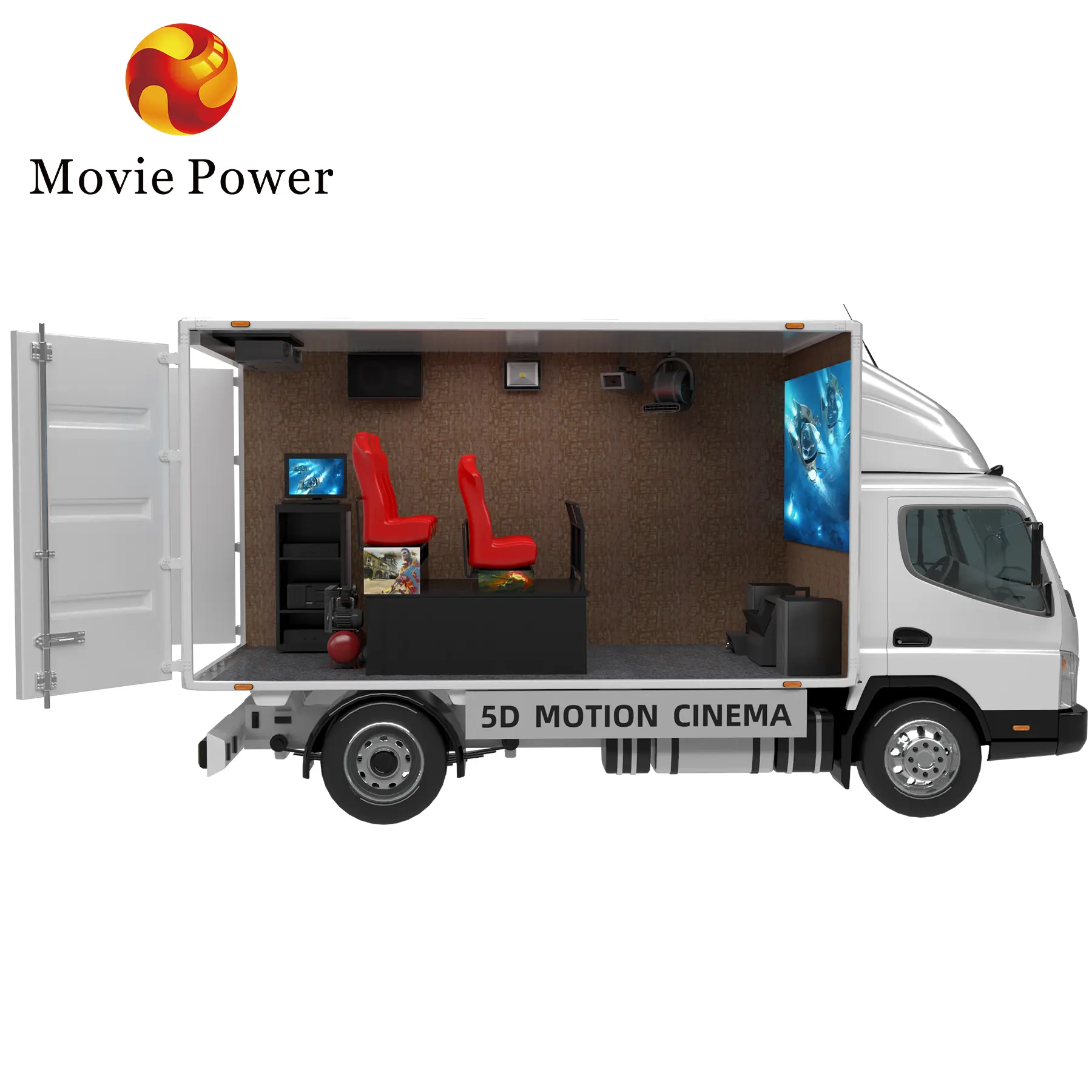 Movie Power mobile truck 7d cinema 9d motion seats theater 5d movie cinema chair simulator Equipment for sale