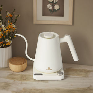 קומקום חשמלי נירוסטה לבן עם צוואר אווז, 1 ליטר, אלחוטי, עם צג דיגיטלי, מאושר למזון - Product Image 1