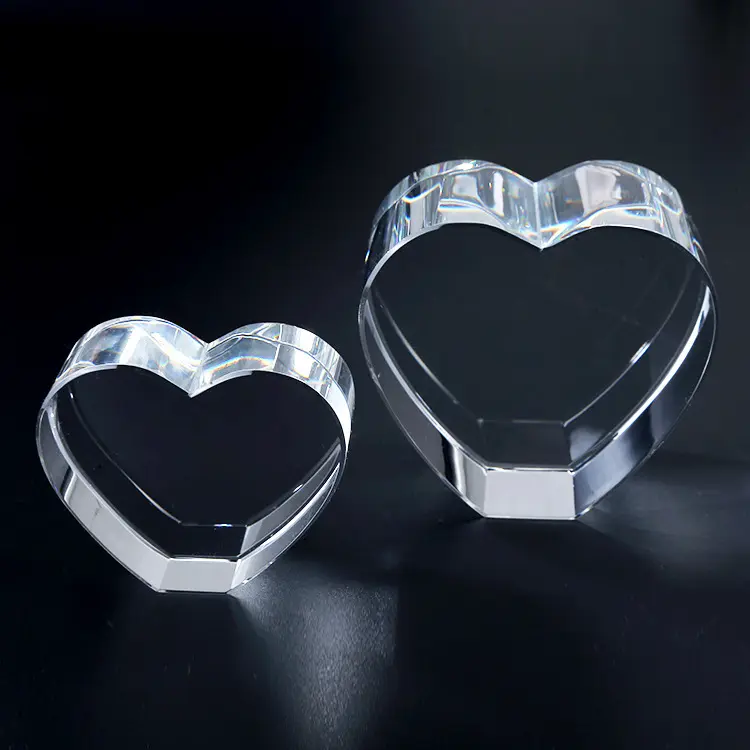 MH-TF0210 grosir hadiah kristal berbentuk hati pemberat kertas hati kosong kaca kristal blok Kertas
