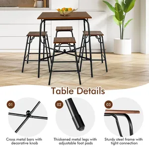 Bar <strong>Counter</strong> <strong>Height</strong> Dining <strong>Table</strong> Set with Four Stools Brown Dining Set Furniture
