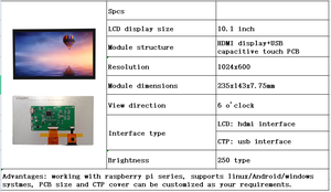 10.1 inch <strong>5</strong> point touch <strong>LCD</strong> <strong>display</strong> 1024*600 resolution TFP401 HDM <strong>LCD</strong> monitor compatible <strong>with</strong> Windows - Product Image 4