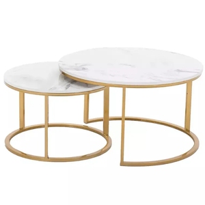 Contemporary Round Nesting Bent Black Gold Metal Side Glass Marble Stone Mdf Wood Coffee <strong>Table</strong> Nest of <strong>3</strong> <strong>Table</strong> <strong>Set</strong> Nesting <strong>Table</strong> - Product Image 1