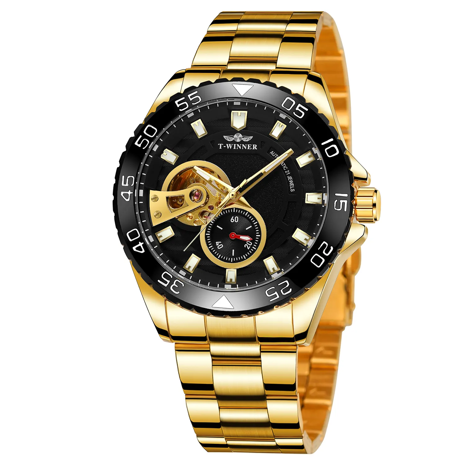 Neue China Gold T-gewinner Uhr Männlichen Großhandel Luxus Nach Edelstahl Männer Skeleton Mechanische Automatische Herren Armbanduhren