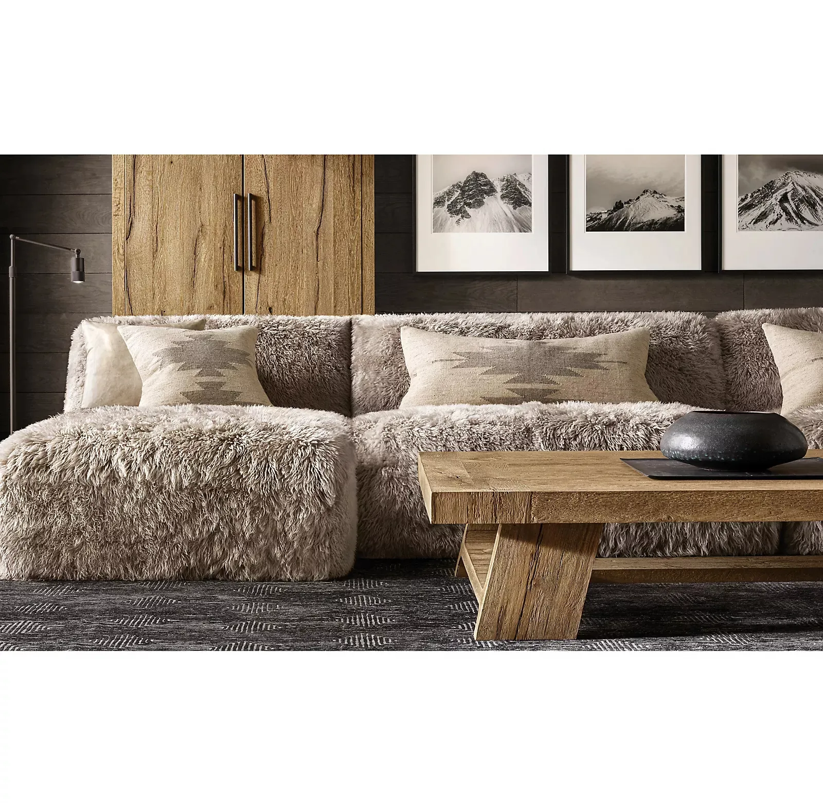 Modern home furniture Yeti artificial sheepskin wool fabric L sectional soft sofas living room sofa