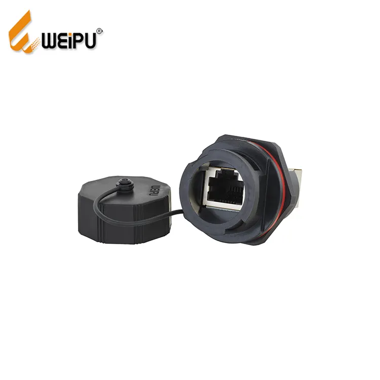 Weipu ขั้วต่อแผง RJ45 IP67กันน้ำช่องเสียบสัญญาณตัวเมียสำหรับอีเทอร์เน็ต5E Cat.6เต้ารับ